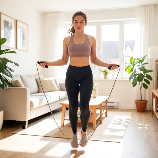woman jumping rope indoors