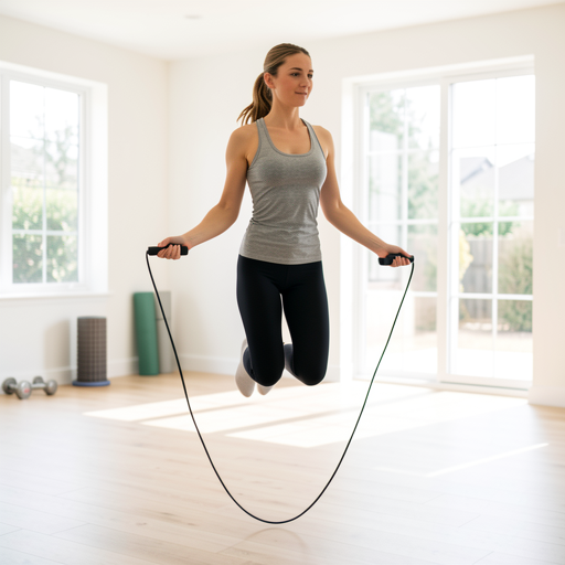 woman jumping rope home gym