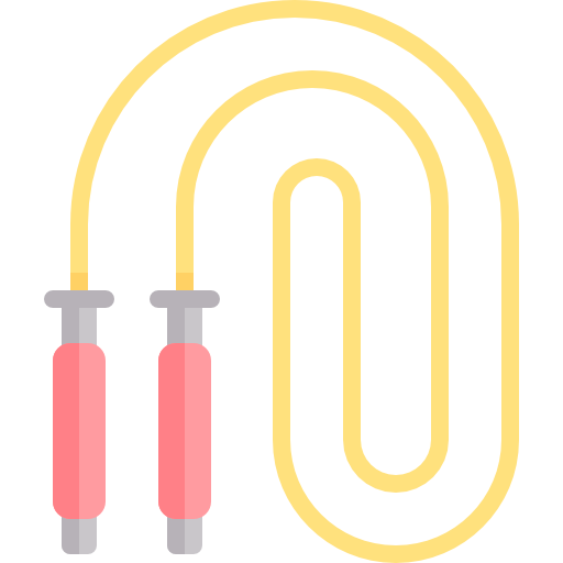 a jump rope with red handles and yellow cord